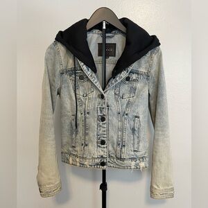Blank NYC Light Blue Jean Jacket with Black Hood size S